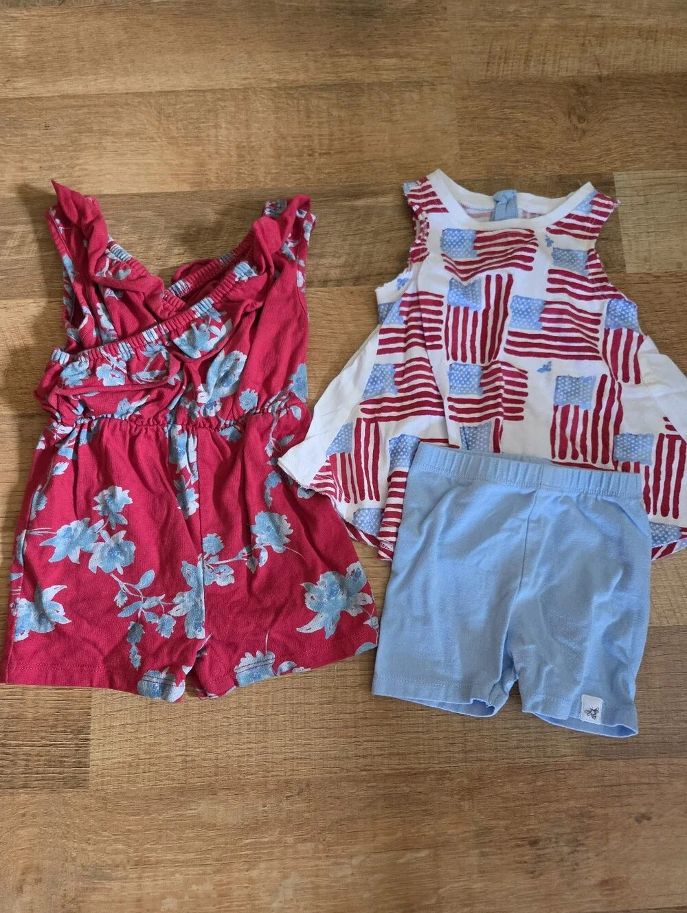 Burt's Bees Baby Girl Romper & Tank Top Shorts Set Red White & Blue